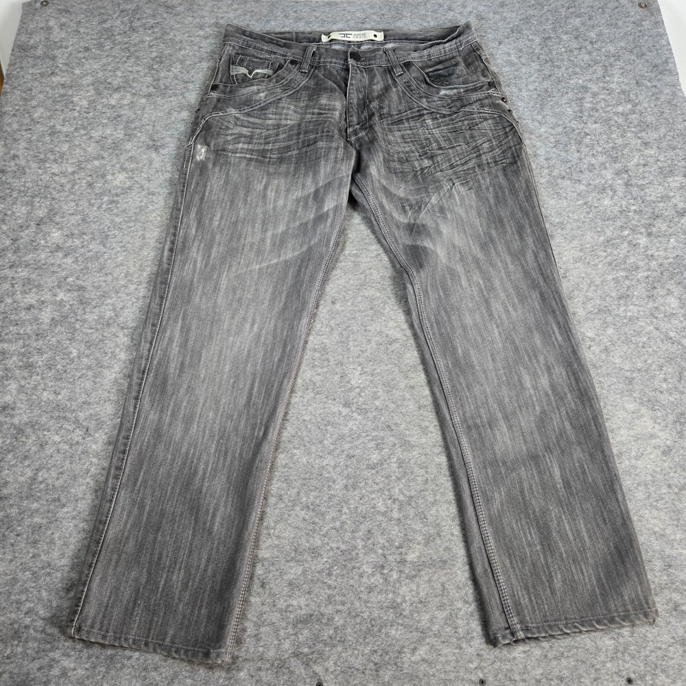 Jordan Craig Mens Gray Faded Straight Leg Embroidered Streetwear Jeans 38x32